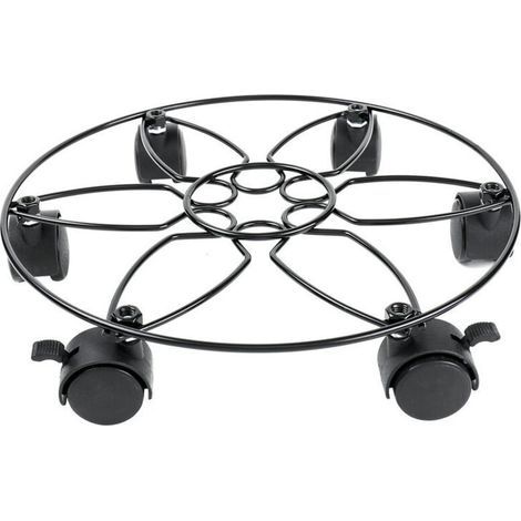 Support pour pot de fleurs noir en fer avec roue mobile (1 pièce) (1/4)