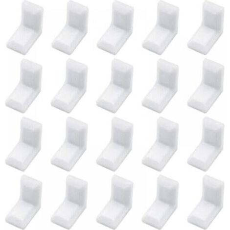 Équerres d’angle en L pour meubles – Lot de 40 pièces avec cache plastique blanc, fixation robuste pour armoires et étagères