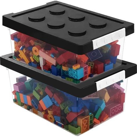 Aufbewahrungsbox Spielzeug mit Deckel, 2 Stück stapelbar, Kunststoff, Kinderzimmer (1/5)