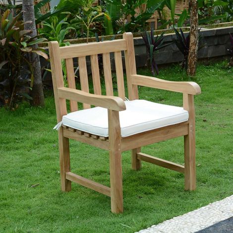 Teck'Attitude – Fauteuil de jardin en teck massif – Large assise – Dossier droit – Dimensions l 60 x P 64 x h 92 cm – Assemblage simple avec chevilles en bois