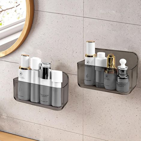 2 Pièces - Étagère De Douche - Accessoire Salle De Bain - Montage Mural Sans Perçage - Organisation Cuisine Et Salle D&39Eau - Gris - 20x10cm (1/5)