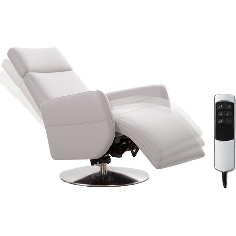 Fauteuil Relax avec 2 Moteurs Électriques, avec Télécommande, Fonction Relax/couchée, Taille Ergonomique L, Max 130 kg, 71 x 112 x 82 cm, Cuir Véritable, Blanc (1/5)