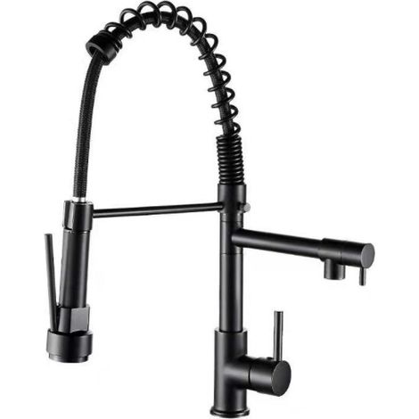 Batterie sanitaire professionnelle de luxe, avec douche de cuisine flexible, 360 degrés, tuyau supplémentaire, acier inoxydable, inclus des connexions, noir (1/5)
