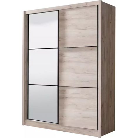 armadio 2 ante scorrevoli "madrid" con specchio effetto quercia 212x61x215 cm (1/4)