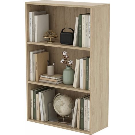 Petite Bibliothèque 3 Niveaux, Étagère à Livres, 60 x 24 x 93 cm, Bois Naturel, Meuble Rangement Chambre Salon Bureau (1/5)