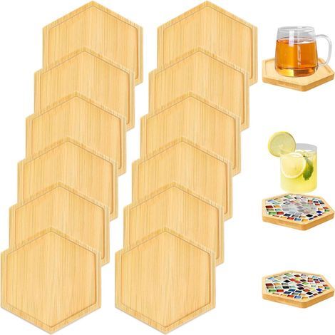 12 dessous de verre en bambou naturel, kit créatif de dessous de verre hexagonaux en mosaïque de bois, plateau à monter soi-même, réutilisable, pour tasses à café, mugs, bougies, plantes et décoration (1/3)