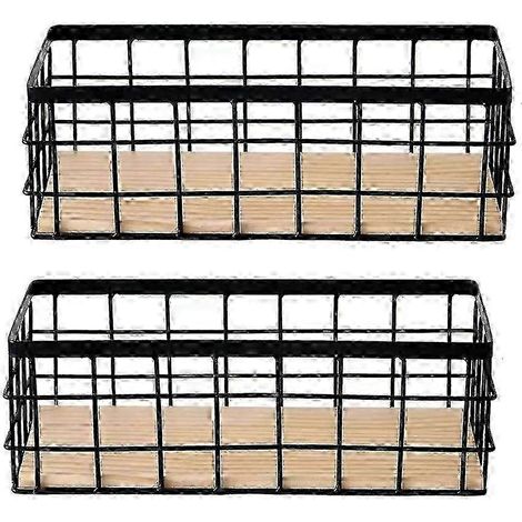 Panier de rangement en métal avec base en bois, paniers décoratifs pour le rangement de la maison, organisateur en fil métallique (1/5)