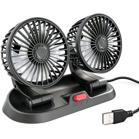 Ventilateur Voiture Double Tête 22 x 11 x 16 cm ABS Noir 12V 24V USB (1/5)