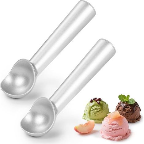 Set di 2 palette per gelato in acciaio inox con stampi a sfera grandi per gelato duro, gelato artigianale e impasto per biscotti. (1/5)
