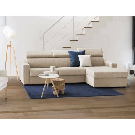 Talamo Italia Canapé fixe Marica, Canapé d'angle, 100% Made in Italy, Canapé de salon avec méridienne, en tissu matelassé - Péninsule de conteneur droite, avec accoudoirs standards, Cm 280x95h85, Beig (1/5)