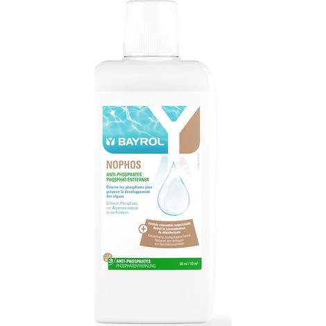 Bayrol – Nophos anti-phosphates pour piscine – Prévention algues – Formulation concentrée en lanthane – Compatible tous systèmes de filtration