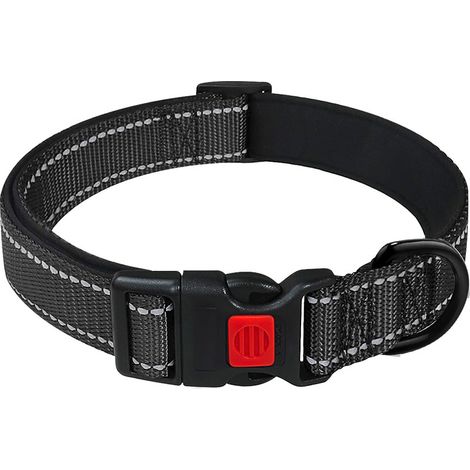 Hundehalsband, Weich Gepolstertes Neopren Nylon Hunde Halsband für Mittlere Hunde, Verstellbare und Reflektierend für das Training, Schwarz M (1er Pack) (1/5)