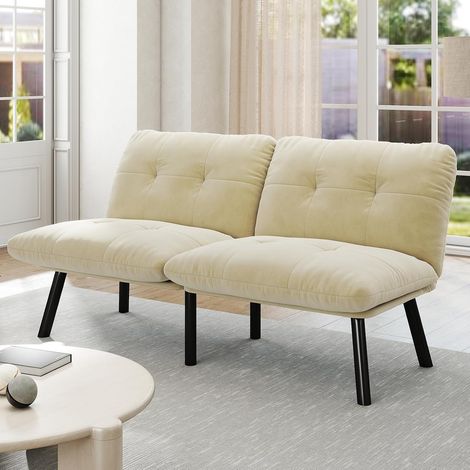 Canapé 2 Places Convertible en Lit,Canapé-Lit Dossier 5 Positions Réglables avec Housse Velours et Coussin Épais,pour Salon et Appartement (1/5)