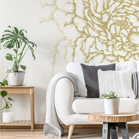 Papier peint panoramique Cœur de pivoines, Jaune 225 x 250cm (1/5)