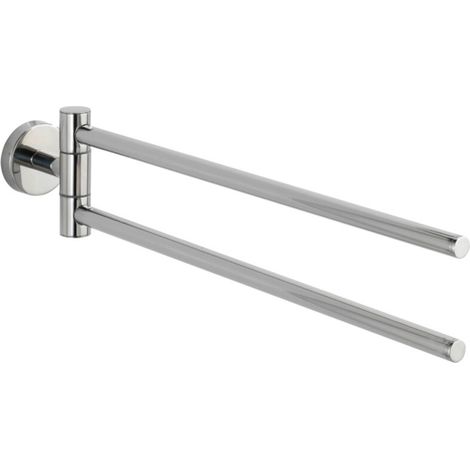 Porte serviettes mural Bosio Shine, 2 bras mobiles, Vis et chevilles incluses, Acier inox, 5,5 x 9 x 43 cm, Argent brillant