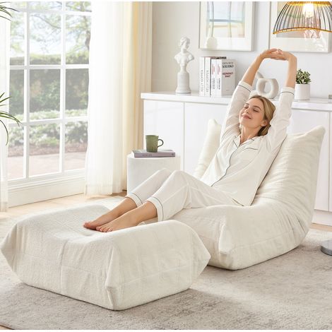Fauteuil relax 100x90x70 cm beige avec repose-pieds, tissu peluche et mousse, sans montage MEUBLIV (1/5)
