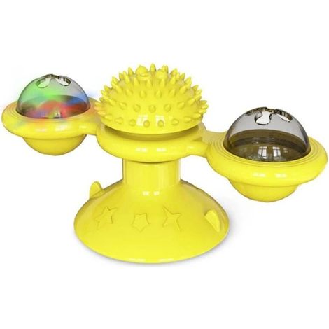 Jouet interactif pour animaux de compagnie : moulin à vent, puzzle et roue à faire tourner pour le brossage des dents - Jaune (1/5)
