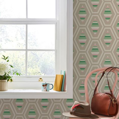 Papier peint intissé géo Joules Hallaton Kilim Garden Greens 1005 x 52cm Multicolore