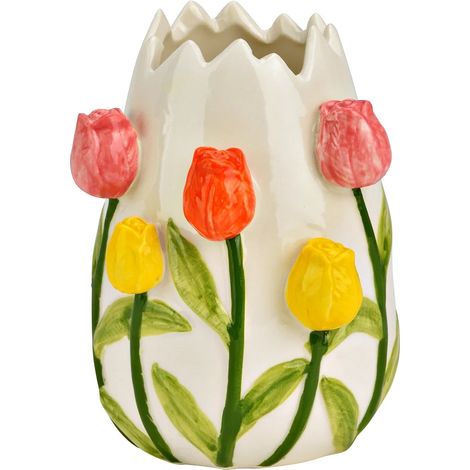 Vase en Porcelaine coloré Décor Tulipes 10 x 13 cm (1/3)