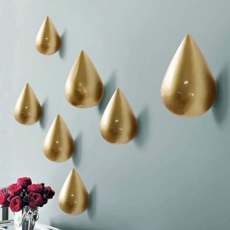 Set of 7 Coat Hooks, Creative Teardrop Design, Wall Decor, Modern Decoration, Gold (1/5)