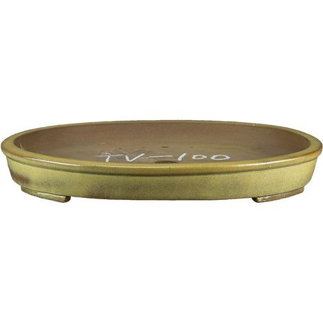 Vaso per bonsai ovale in gres smaltato giallo senape 59,5x44x5 cm - TYS100b