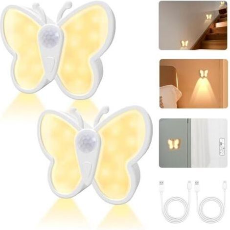 Butterfly Night Light with Rechargeable Motion Sensor, 5 Brightness Levels, Children's Lamp, Ideal for Bedroom (1/5)