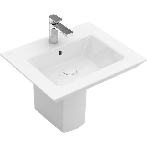 Legato, Piani lavabo, 600 x 500 mm, Rettangolare, per rubinetteria 3 fori, foro centrale forato, senza troppopieno, Porcellana sanitaria, White CeramicPlus