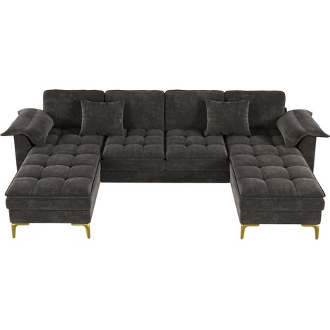 Modulares U-Ecksofa mit 2 Chaiselongues, 4 Plätze, grauer Chenille (1/5)
