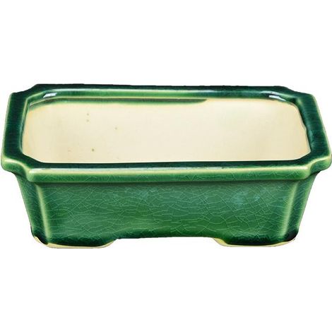 Vaso per bonsai rettangolare in gres smaltato verde 13,5x9,5x4 cm - YM28