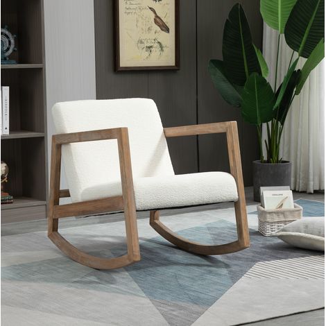 Sedia a dondolo 60x81x71 cm bianco crema in poliestere e legno di caucciù imbottita (1/5)