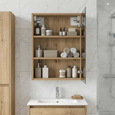 vidaXL Mobiletto per specchio da bagno con porta Rovere