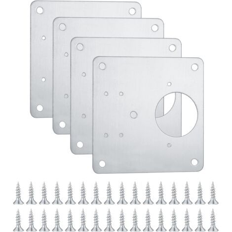 Lot de 4 supports de charnières inox avec trous, quincaillerie de placards pour cuisine et portes, charnières à plat, plaques de réparation 32 vis (1/5)