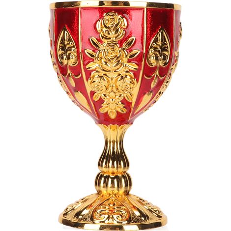 Calice en Alliage de Zinc 4 Pouces, Motif Fleuri Rétro Embossé, Coupe Élégante pour Fêtes, Banquets et Bars, Doré et Rouge (1/5)