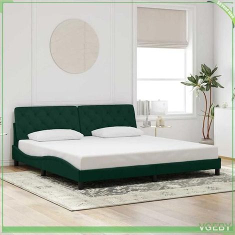 Cadre de lit avec tête de lit - 3207944 - Velours vert foncé - Couchage 200x200 cm - Sommier à lattes (1/5)