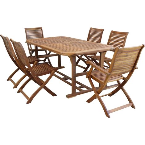 TURRIS - set tavolo in legno massiccio di acacia cm 180/240 x 100 x 74 h con 4 sedie e 2 poltrone Mulier (1/5)