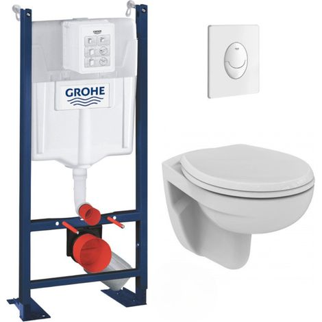 Grohe Pack WC Bâti autoportant + WC Porcher rimless + Abattant + Plaque Blanche (ProjectPorcher-3) (1/5)
