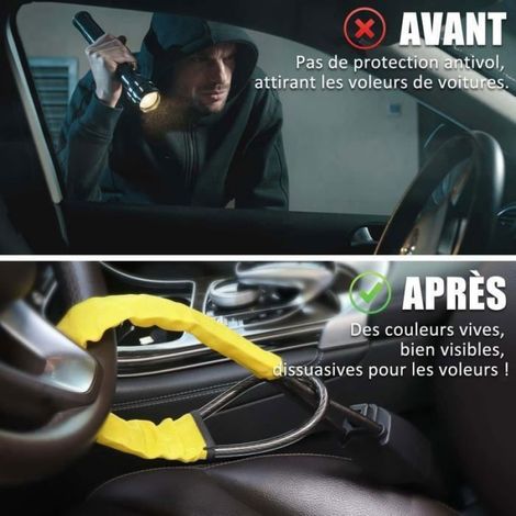 Canne Antivol Voiture, Antivol Voiture, Antivol Voiture Volant, Robuste, Ajustement Universel, 3 Clés (JAUNE) (1/5)