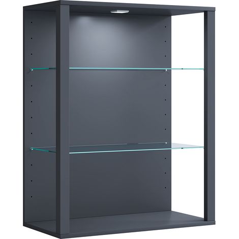 Ebuy24 – Vitrine en bois et verre Glasol 90x70x35 cm – Étagères en verre réglables – Caisse d'affichage ouverte – Éclairage LED disponible (1/3)