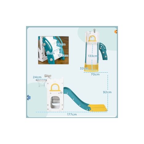 Toboggan enfant jaune 4 en 1 avec panier de basket et structure d'escalade télescopique pour jardin et salle de jeux (1/5)