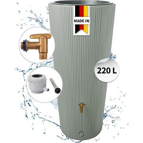 4rain VASO 2in1 DECOR Regentonnen Komplett-Set 220 Liter agave inkl. Kunststoff-Auslaufhahn und Fallrohranschluss