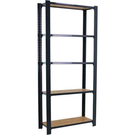 OFFICLICK Étagère 5 étagères en métal sans vis (210x80x30cm) ANTHRACITE ET OSB (1/5)