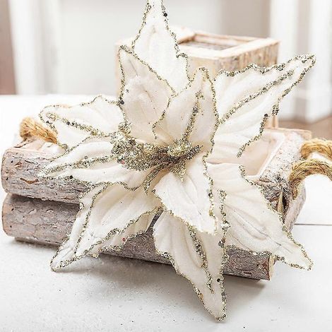 Décoration de Noël et de Nouvel An 2025 : Sapin de Noël artificiel de 25 cm, fleurs rouges, blanches et dorées.blanc (1/5)