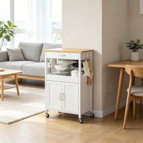 Chariot de cuisine roulant, table buffet mobile, meuble de rangement polyvalent, îlot compact avec étagères, aide-cuisine gain de place (chariot seul) (1/5)