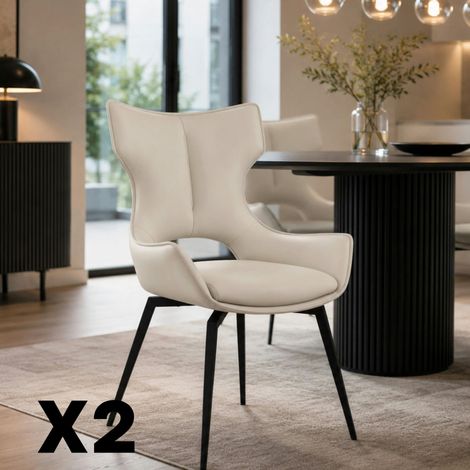 Chaise pivotante cuir ivoire dossier ouvert (lot de 2) LOMBARDIE (1/5)