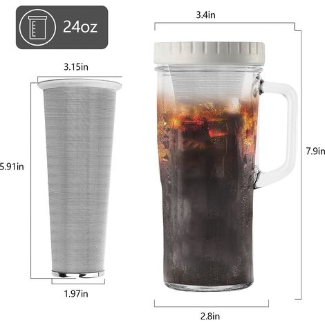 Blanc 700 ml (24 oz)Mug à café en paille, verre à infusion à froid avec anse, bocal Mason avec couvercle, ensemble de bouteilles d'eau en verre, Amazon. (1/5)