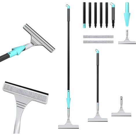 Kit de nettoyage de vitres deux en un, comprenant une tige et un essuie-glace détachables, adapté aux fenêtres hautes, au nettoyage des vitres intérieures et extérieures  ensemble complet d'outils / p