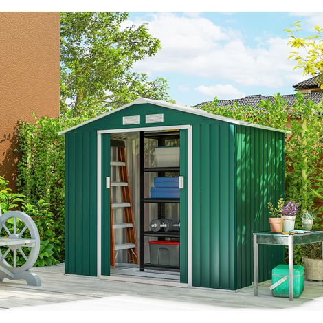 Outsunny Abri de Jardin 2.42 m² - Remise pour Outils avec kit de fondation - cabanon Porte verrouillable - dim. 213L x 130l x 185H cm - tôle d'acier Vert
