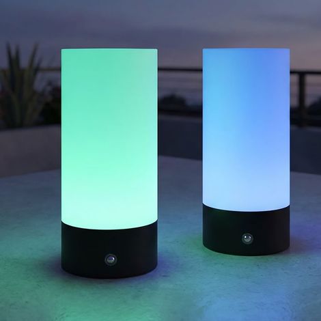 Lampe de table LED Lampe de table extérieure Intérieur Lampe de balcon Batterie Touchdimmer USB noir RGB changement de couleur, métal, 1,8W 100lm blanc chaud, DxH 8,8x19 cm, 2er Set (1/5)