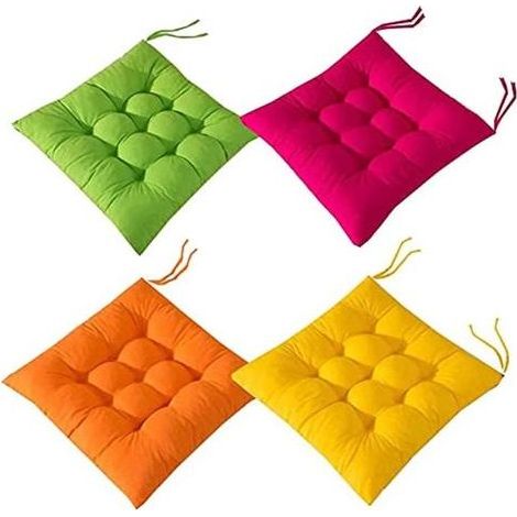 Set mit 4 Stuhlkissen, 40 x 40 cm, einfarbig, für Esszimmer, Garten, Innenbereich, rosa, grün, gelb, orange, Polyester. (1/4)