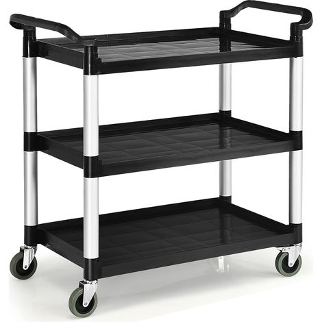 COSTWAY Chariot à roulettes 3 Étagères 150 kg, Chariot de Service Multifonctionnel avec Poignées adaptées, 4 Roues Flexibles (2 Verrouillable), 103 x 49 x 98 cm, Noir (1/5)